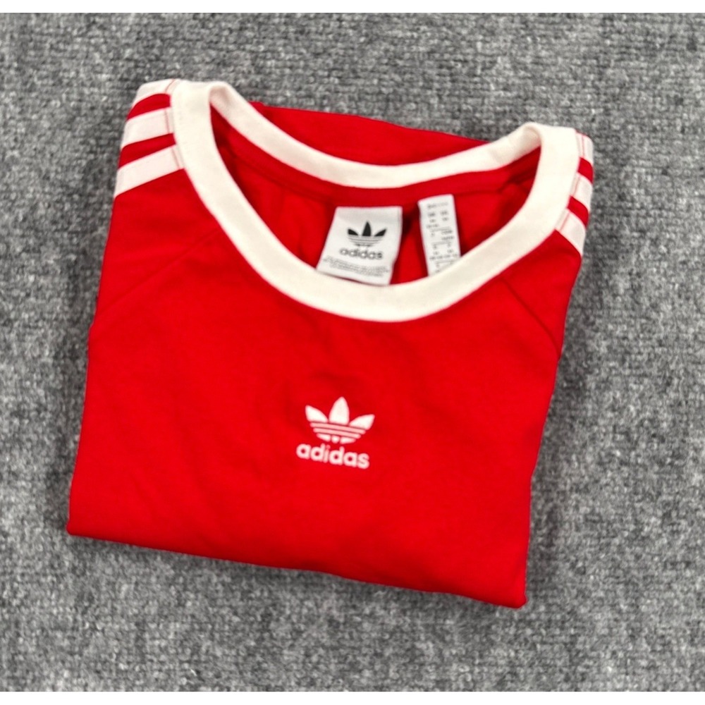 Adidas Originals Girls M 10-12 Red 3-Stripes Cropped T-Shirt Trefoil Logo NWOT